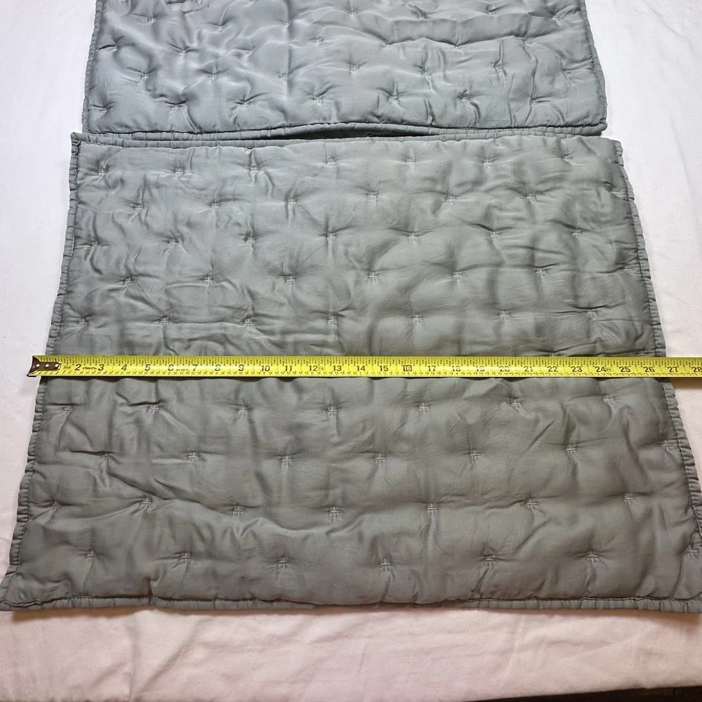 Pottery Barn Lyocell Hand Tacked Quilted Standard Pillow Shams Gray/Green Set 2
